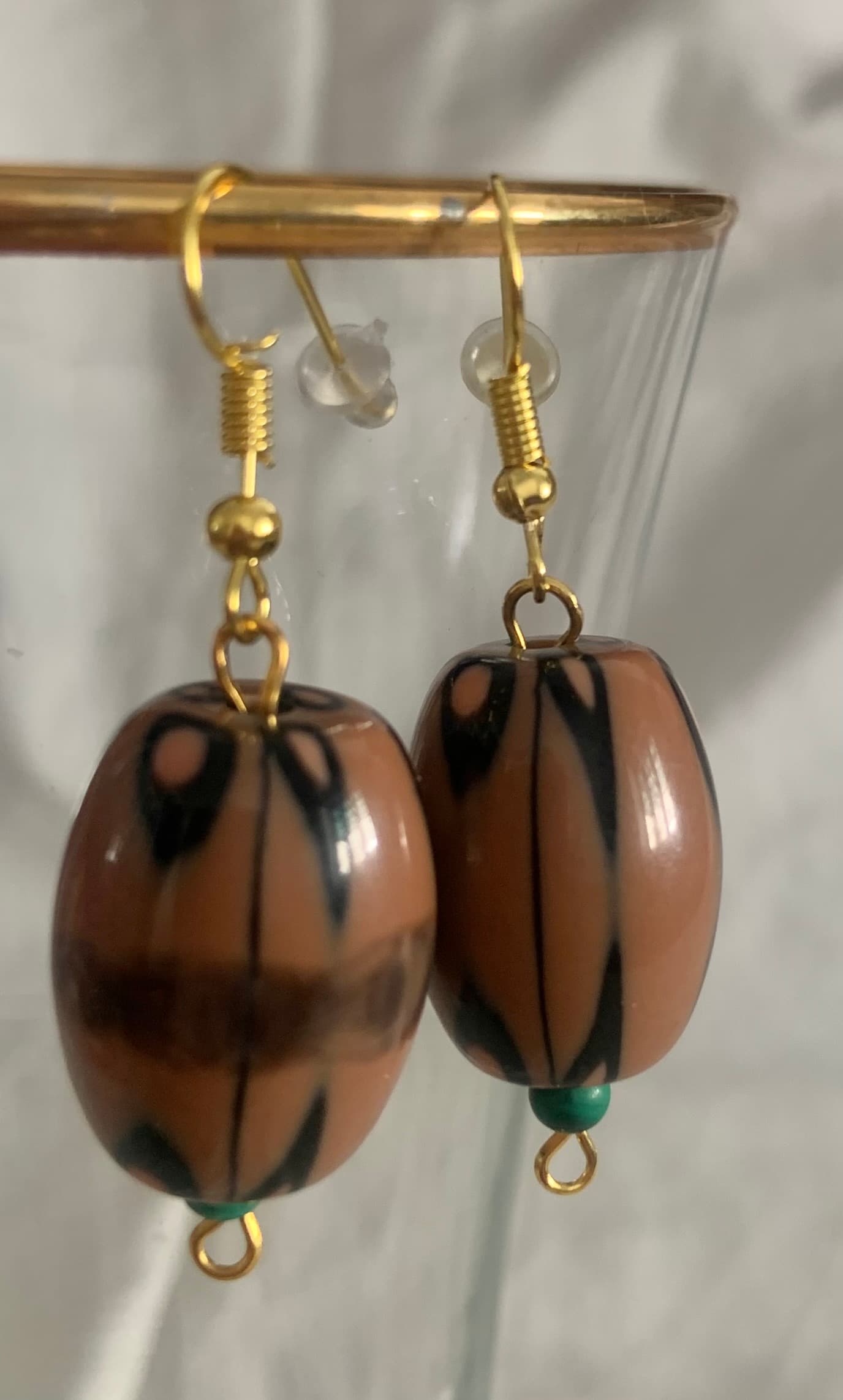 Earrings with a Vintage Brown Bead