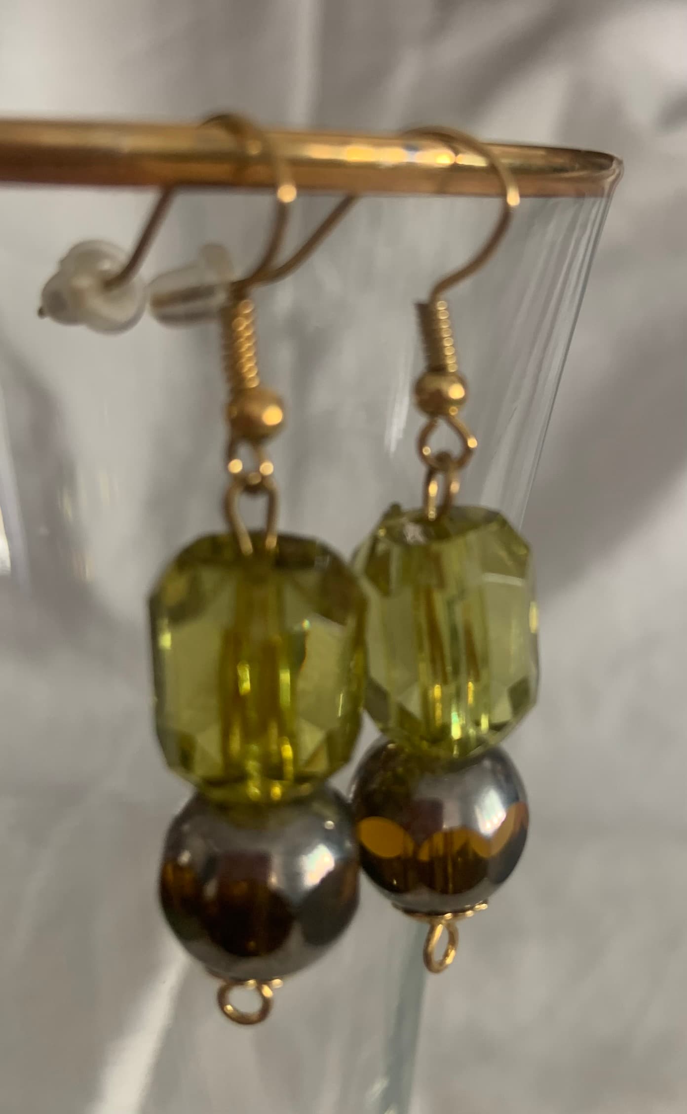 Earrings with Green and Grey Beads