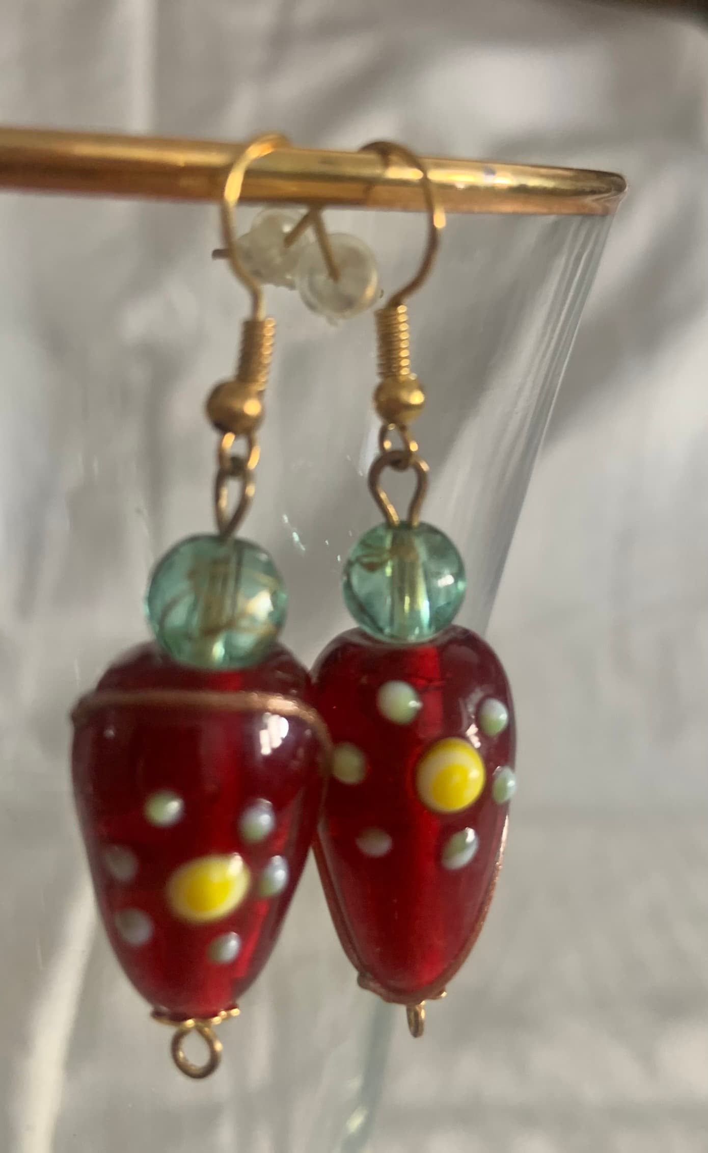 Earrings with Big Red Murano Bead