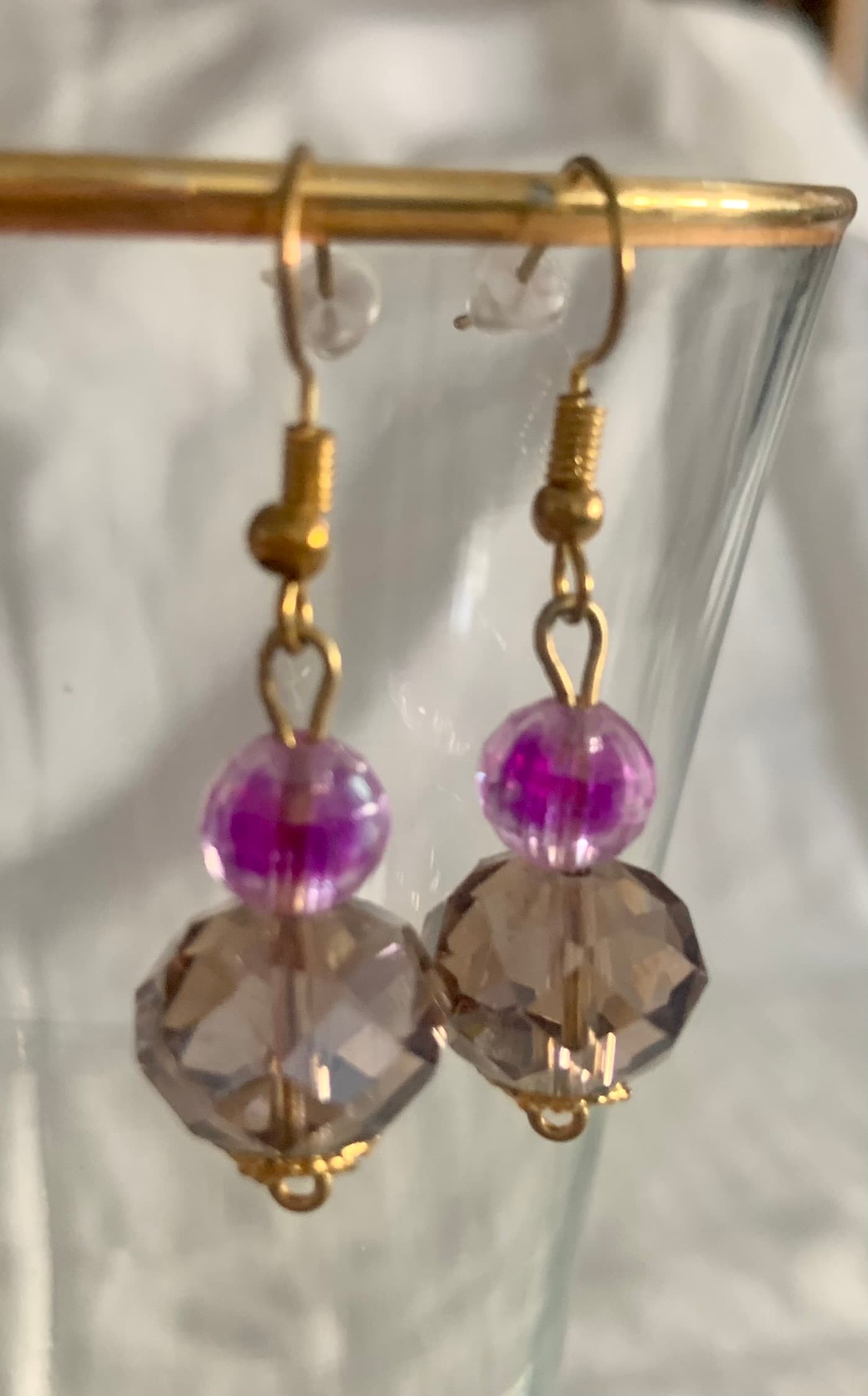 Earrings with Grey and Purple Beads