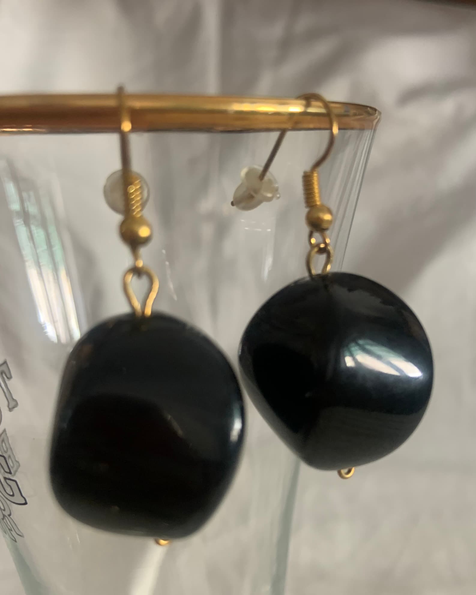 Earrings with a big Black Bead