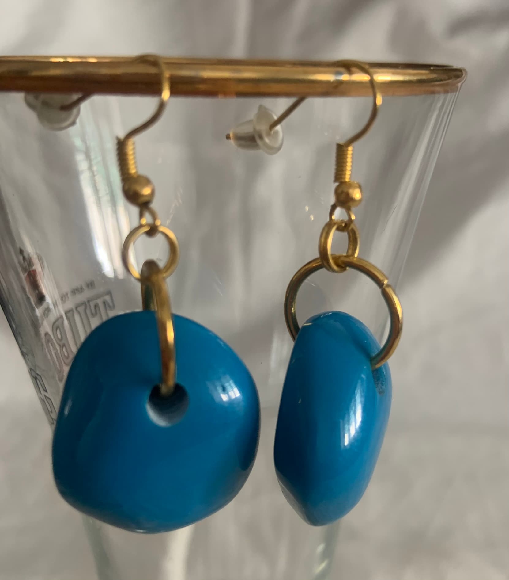 Earrings with Big Blue Bead