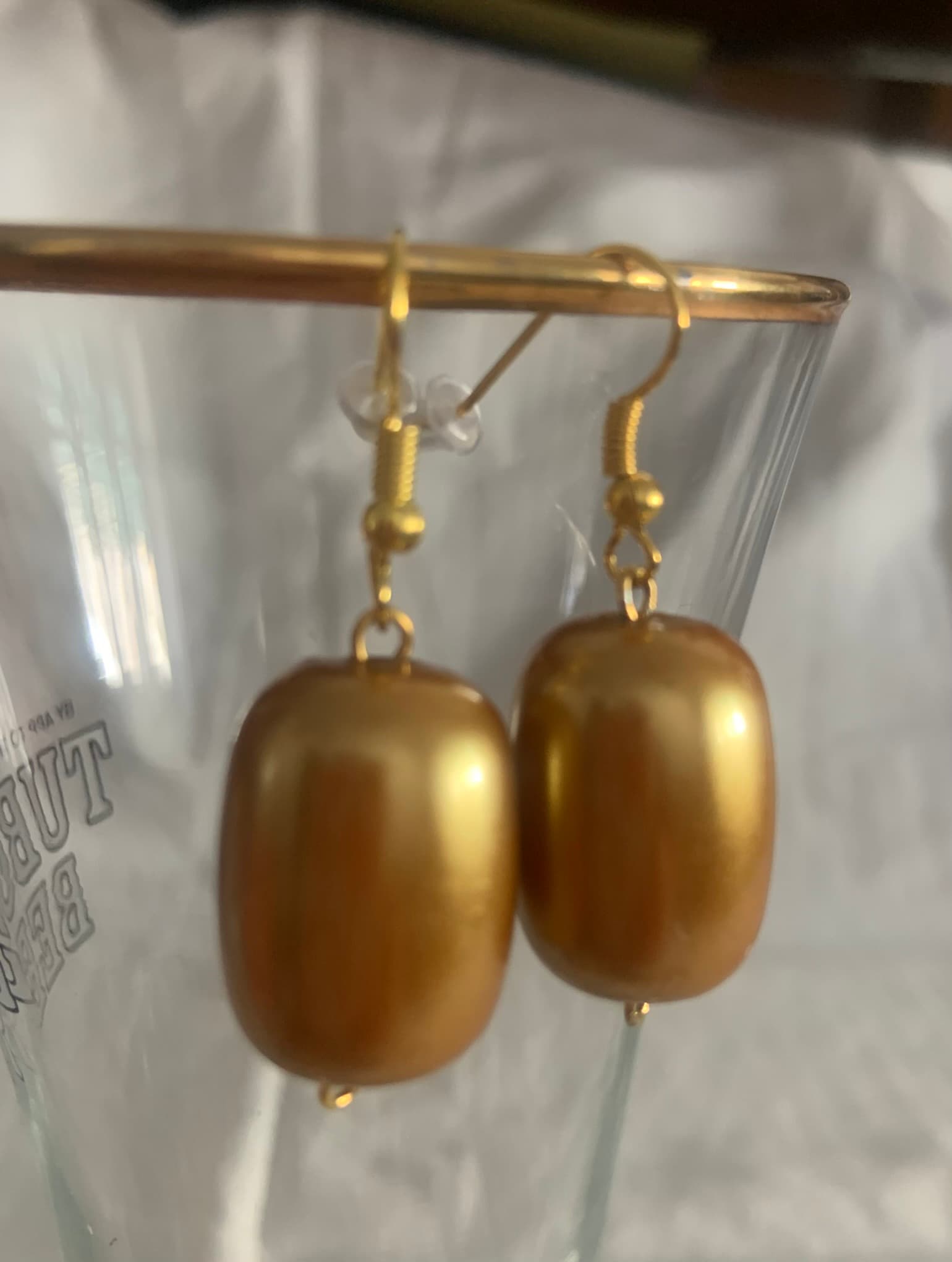 Earrings with Big Gold Tone Bead