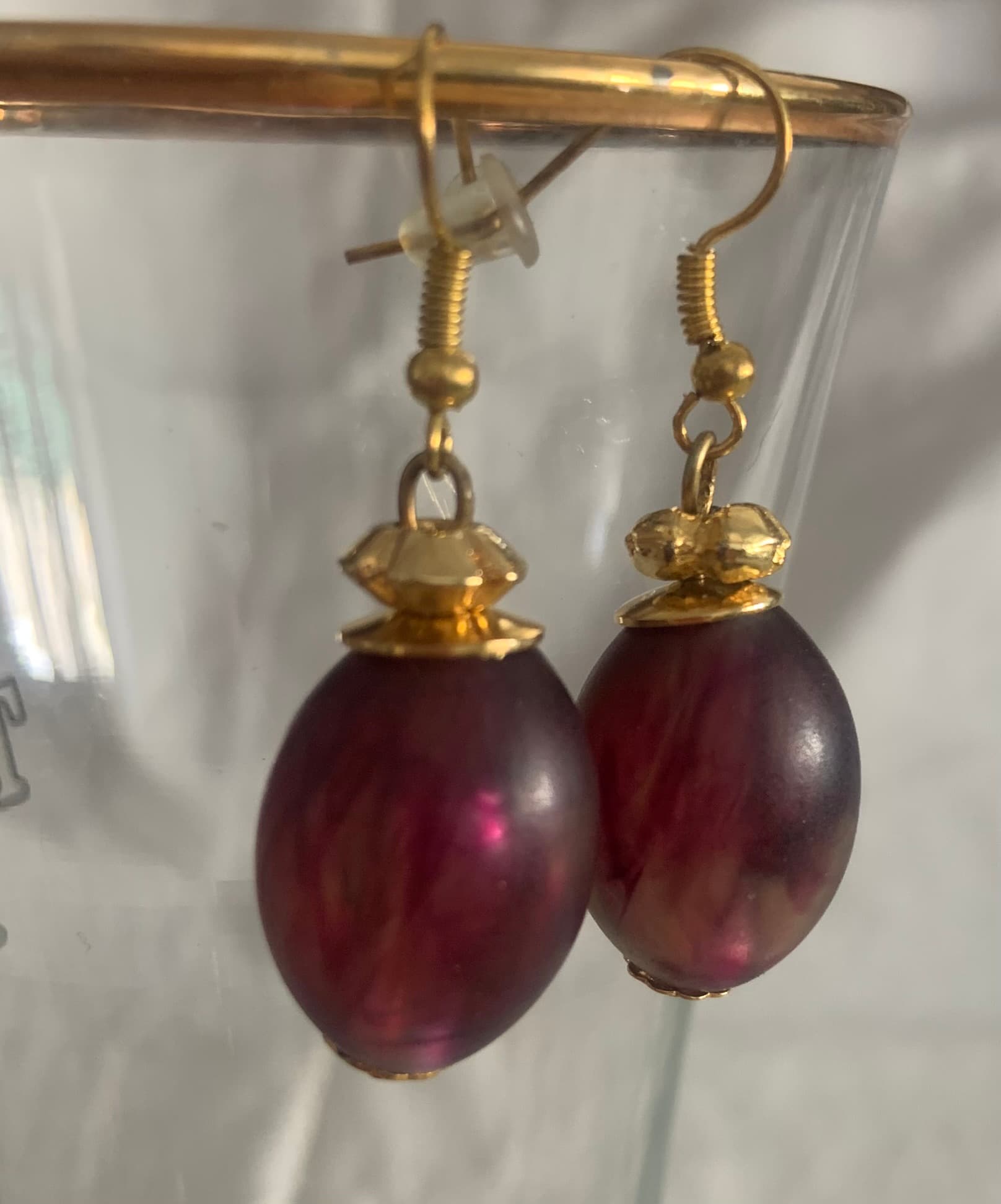 Earrings with Big Purple Bead