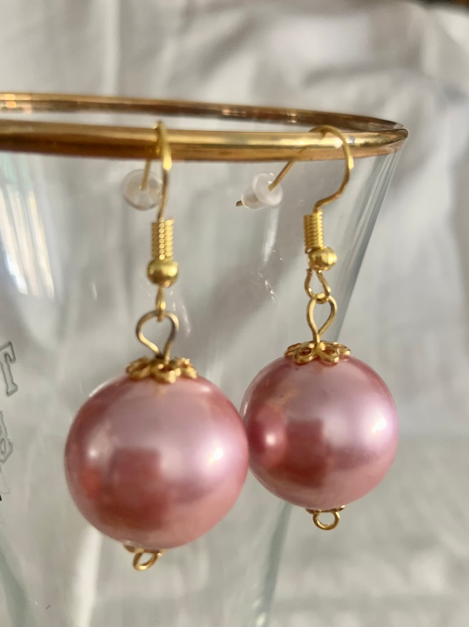 Earrings with Big Pink Faux Pearl