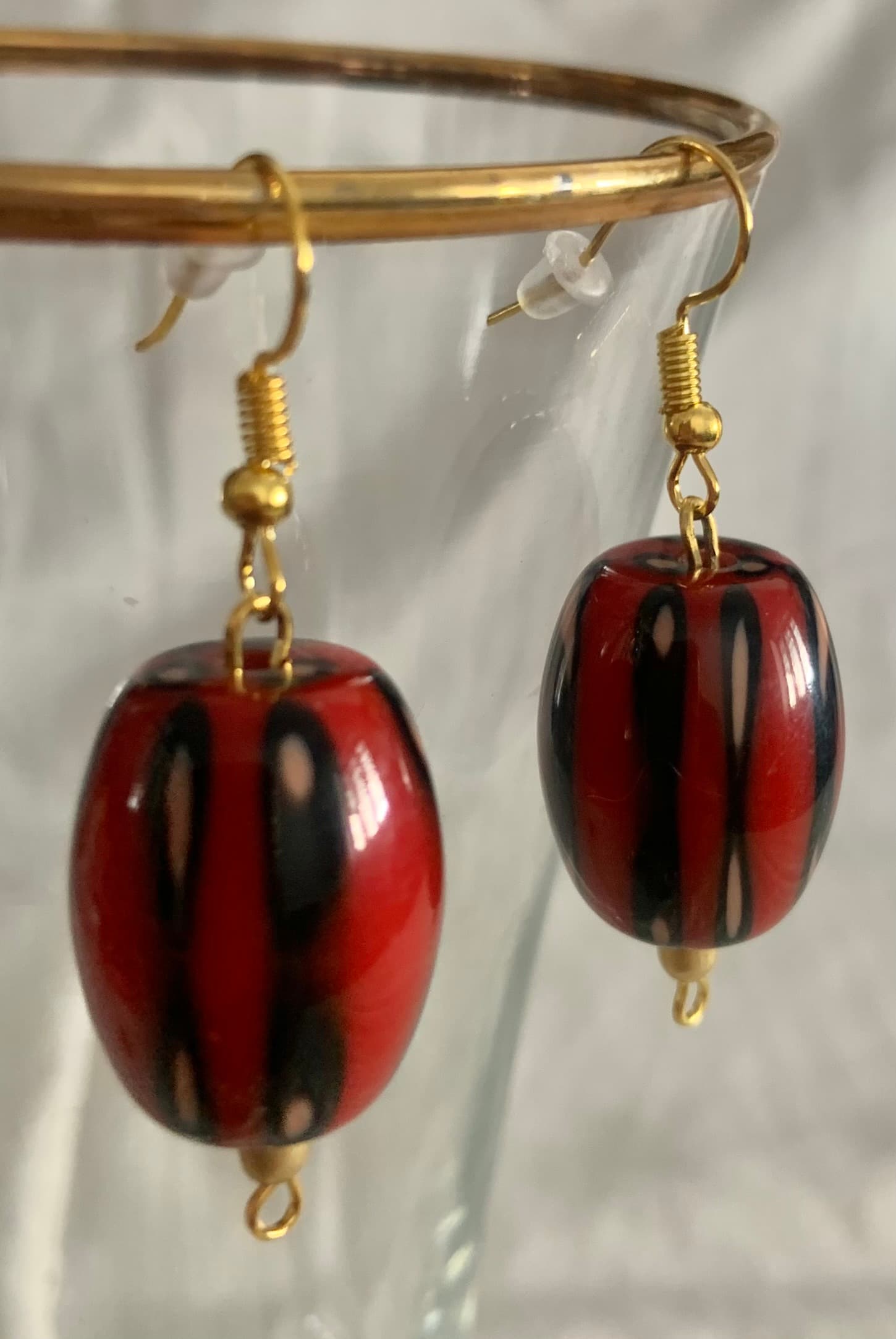 Earrings with a Vintage Red Bead