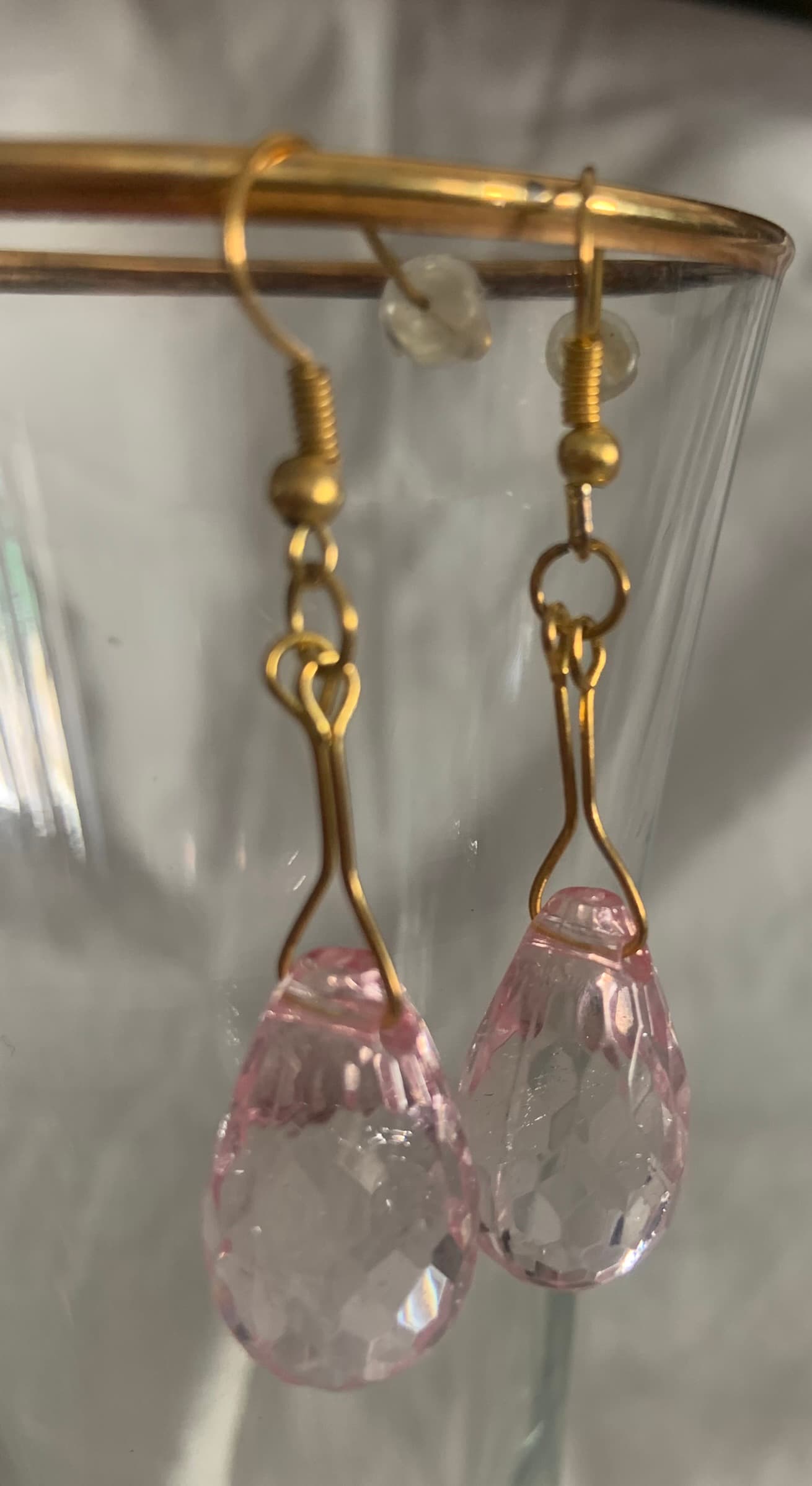 Earrings with a Pink Tear Drop