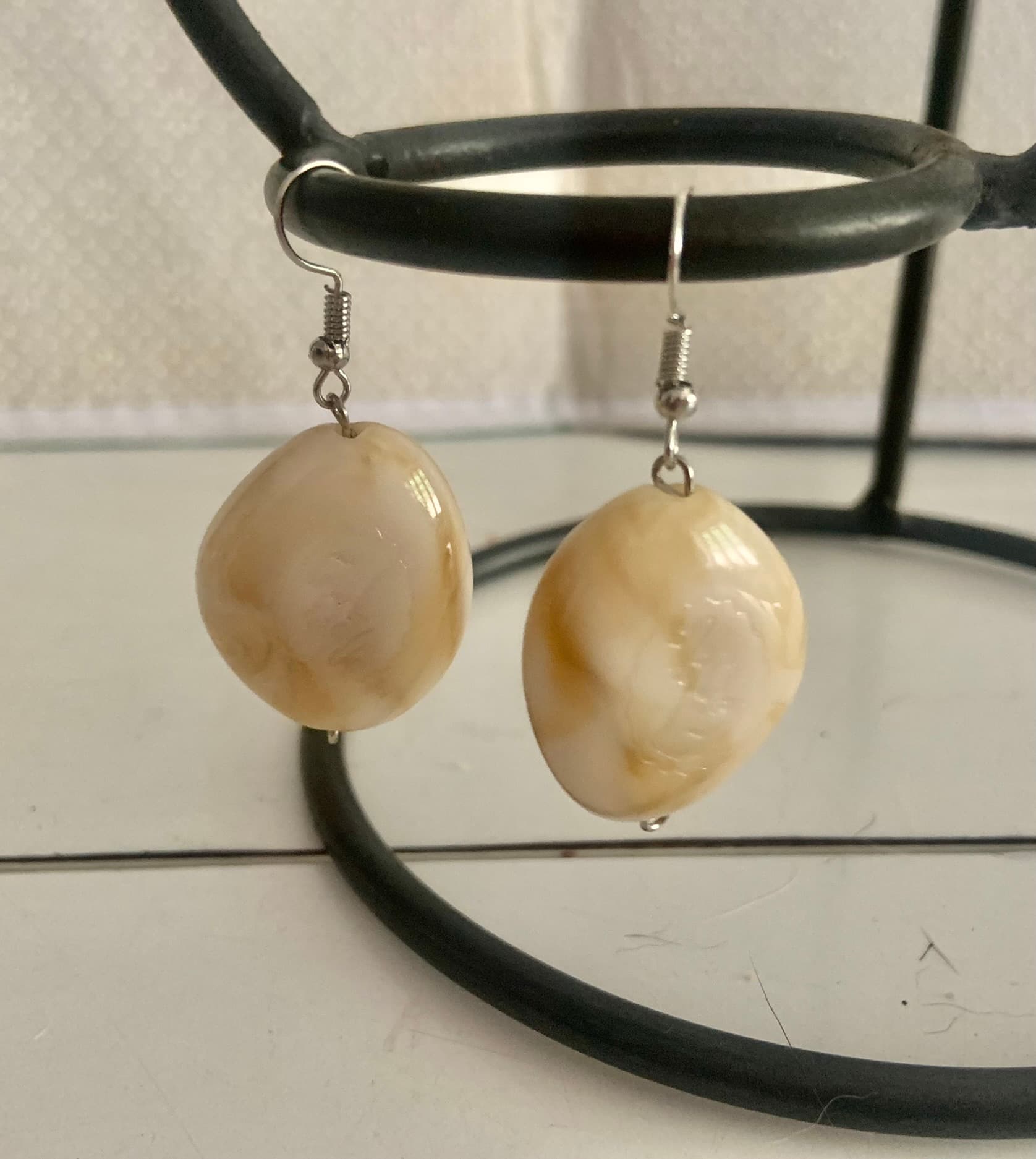 Silver Steel Earrings Marble Colour