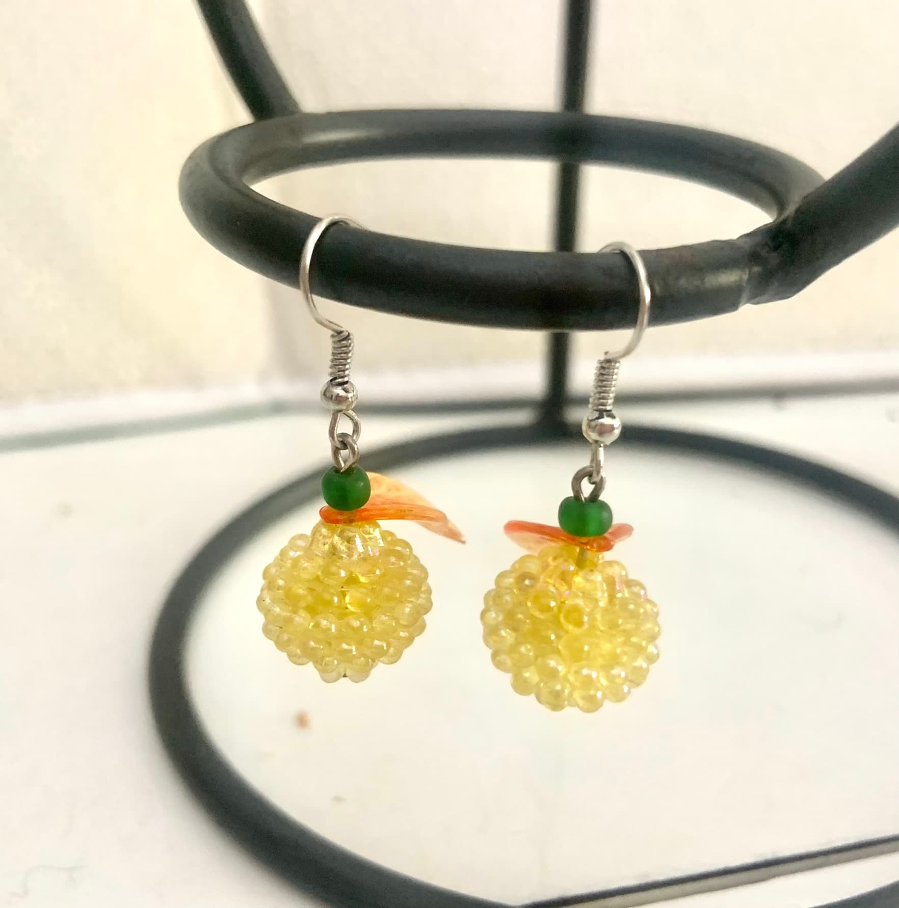 Silver Steel Earrings Yellow Lemon 