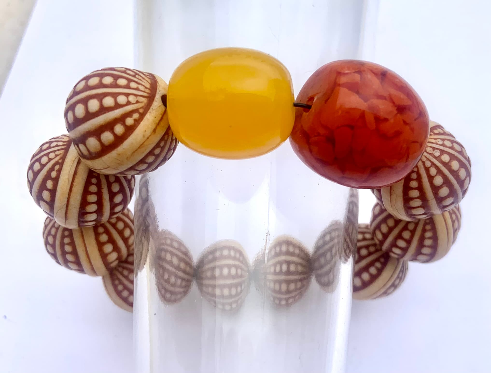 Bracelet with Cream and Amber Tone Beads